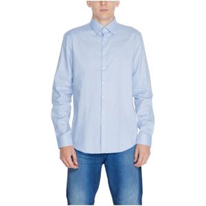 Calvin Klein, Overhemden, Heren, Blauw, 2Xl, Blauw Geruite Overhemd Lange Mouw Mannen