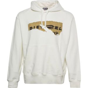 Diesel, Sweatshirts & Hoodies, Heren, Wit, 2Xl, Katoen, Grafische Print Hoodie