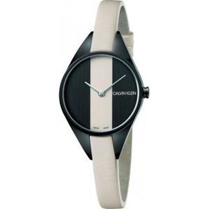 Calvin Klein, Accessoires, Dames, Wit, ONE Size, Elegante Quartz Horloge met Zwarte Wijzerplaat