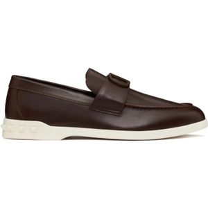 Valentino Garavani, Schoenen, Heren, Bruin, 44 EU, Bruin Leren VLogo Slip-On Sneakers