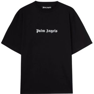 Palm Angels, Tops, Heren, Zwart, L, Katoen, Logo Print Crew Neck T-shirts