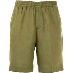 Liu Jo, Korte broeken, Heren, Groen, M, Linnen, Militair Groene Linnen Bermuda Shorts