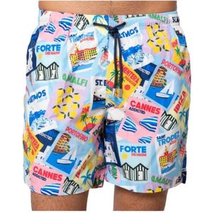 MC2 Saint Barth, Badkleding, Heren, Veelkleurig, S, Postkaart Print Zwemshorts