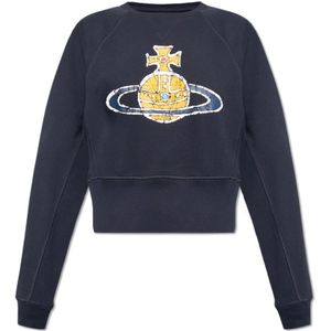 Vivienne Westwood, Sweatshirts & Hoodies, Dames, Blauw, L, Katoen, Tijdmachine bedrukte sweatshirt