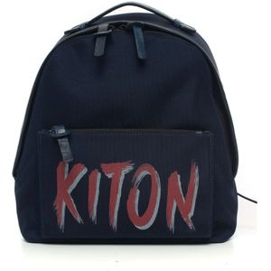 Kiton, Leer en cordura rugzak Blauw, Heren, Maat:ONE Size