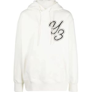 Y-3, Sweatshirts & Hoodies, Heren, Wit, M, Katoen, Logo Print Biologisch Katoenen Hoodie