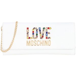 Love Moschino, Tassen, Dames, Wit, ONE Size, Witte Rhinestone Logo Clutch Tas