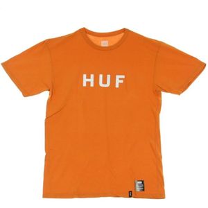 Huf, Tops, Heren, Oranje, XL, Rust Streetwear Logo Essentials T-Shirt
