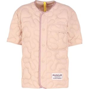 Moncler, Overhemden, Heren, Roze, 2Xs, Nylon, Roze Tribeca Print Donsgevulde Shirt