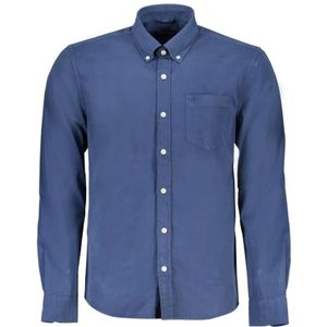 North Sails, Overhemden, Heren, Blauw, XL, Katoen, Blauw Geborduurd Katoenen Overhemd