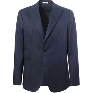 Boglioli, Jassen, Heren, Blauw, 2Xl, Katoen, Blauwe Katoenen Jassen met Peak Revers