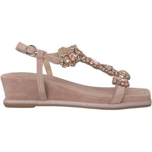 Alma EN Pena, Schoenen, Dames, Roze, 41 EU, Leer, Rhinestone Sleehak Sandaal