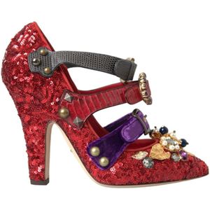 Dolce & Gabbana, Schoenen, Dames, Rood, 40 EU, Leer, Rode Kristal Mary Jane Pumps