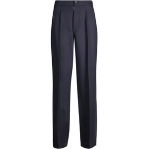 Maison Margiela, Broeken, Dames, Blauw, S, Wol, Blauwe Hoge Taille Wol Broek