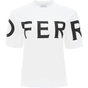 Salvatore Ferragamo, Tops, Dames, Wit, L, Katoen, Oversized Logo Korte Mouw T-shirt