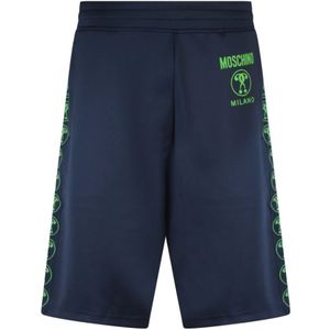 Moschino, Korte broeken, Heren, Blauw, L, Polyester, Blauwe Jersey Bermuda Shorts voor Heren