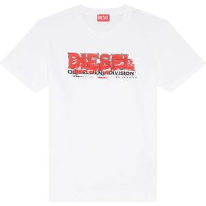 Diesel, Tops, Heren, Wit, 2Xs, Katoen, T-shirt with glitchy logo