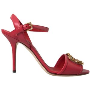 Dolce & Gabbana, Schoenen, Dames, Rood, 38 EU, Leer, Rode Enkelband Stiletto Hakken Sandalen