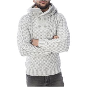 Goldenim paris, Damier Pattern Sweater met kap 2307 Wit, Heren, Maat:S