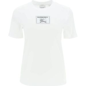Burberry, Tops, Dames, Wit, XS, Katoen, Wit Katoenen T-Shirt - Regular Fit