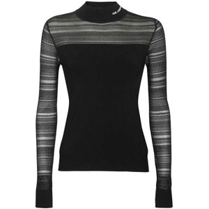 Karl Lagerfeld, Truien, Dames, Zwart, L, Polyester, Turtleneck Sweater met Contrasterende Randen