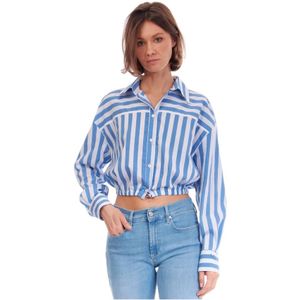 Semicouture, Blouses & Shirts, Dames, Veelkleurig, S, Gestreepte Cropped Shirt Sybella Blauw Wit