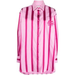 Etro, Blouses & Shirts, Dames, Roze, S, Katoen, Roze Gestreepte Overhemdjurk