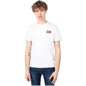 Pepe Jeans, Tops, Heren, Wit, S, Katoen, Eenvoudig Ronde Hals T-shirt met Decoratieve Print