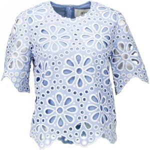 Silvian Heach, Blouses & Shirts, Dames, Blauw, XS, Lichtblauwe Top met Uitgesneden Bloemenpatroon