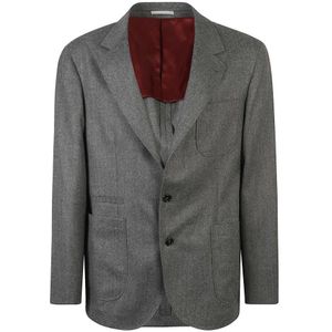 Brunello Cucinelli, Middengrijze Wollen Blazer Grijs, Heren, Maat:M