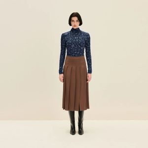 Jaaf, Rokken, Dames, Bruin, S, Wol, Chocoladebruine Geplooide Midi Rok