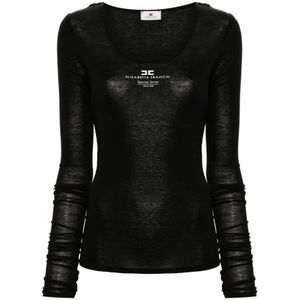 Elisabetta Franchi, Tops, Dames, Zwart, S, Wol, Zwarte Jersey Trui