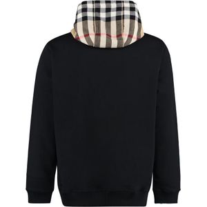 Burberry, Sweatshirts & Hoodies, Heren, Zwart, L, Katoen, Geruite Katoenen Hoodie