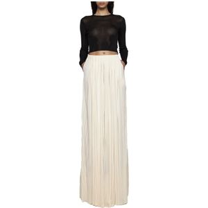 Saint Laurent, Rokken, Dames, Beige, M, Crème Geplooide Viscose Rok