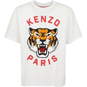 Kenzo, Lucky Tiger Oversize T-Shirt Wit, Heren, Maat:XS