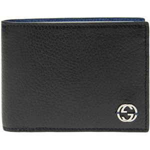 Gucci, Accessoires, Heren, Zwart, ONE Size, Leer, Bifold Leren Portemonnee Zwart en Blauw Heren