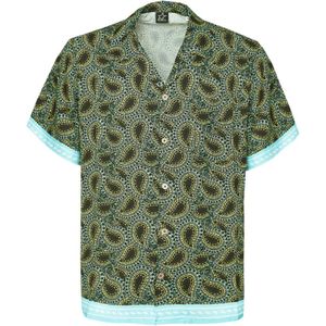4Giveness, Overhemden, Heren, Veelkleurig, S, Groene viscose bowling shirt met multicolor print