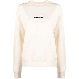 Jil Sander, Logo Print Katoenen Trui Wit, Dames, Maat:XS