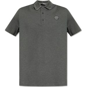 Versace, Polo shirt met logo Grijs, Heren, Maat:M
