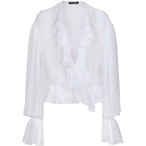 Dolce & Gabbana, Blouses & Shirts, Dames, Wit, S, Chiffon, Witte Gerimpelde Chiffon Blouse