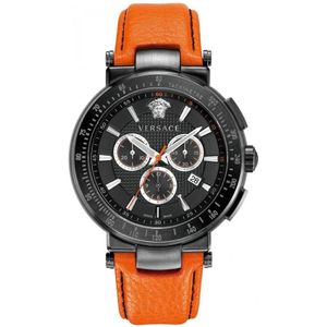 Versace, Mystique Chrono Leren Band Horloge Zwart, Heren, Maat:ONE Size