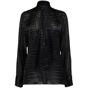 Versace, Blouses & Shirts, Dames, Zwart, S, Krokodil Devoré Zijden Blouse