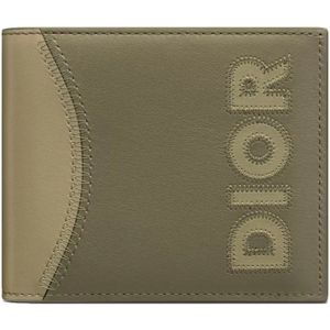 Dior, Accessoires, Heren, Groen, ONE Size, Leer, Groene Leren Bi-Fold Portemonnee met Logo Detail