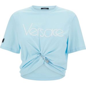 Versace, Stijlvolle T-shirts en Polos Blauw, Dames, Maat:2XS