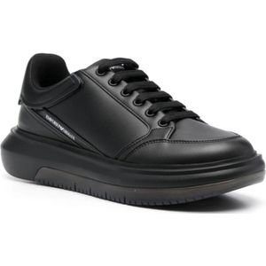 Emporio Armani, Schoenen, Heren, Zwart, 46 EU, Zwarte Logo Low-Top Sneakers