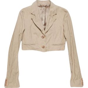 Acne Studios, Beige Distressed Cropped Blazer Beige, Dames, Maat:S