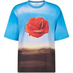 Paco Rabanne, Tops, Dames, Blauw, M, Rode Roos Korte Mouw Shirt Geïnspireerd door Salvador Dalí