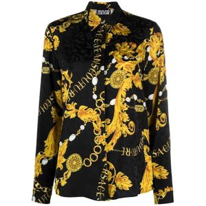 Versace Jeans Couture, Blouse met bloemenketting zwart goud Veelkleurig, Dames, Maat:S