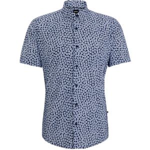 Hugo Boss, Overhemden, Heren, Blauw, 3Xl, Slim Fit Bedrukt Jersey Korte Mouw Shirt Blauw