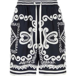 Dolce & Gabbana, Korte broeken, Heren, Blauw, L, Gedrukte twill bermuda shorts